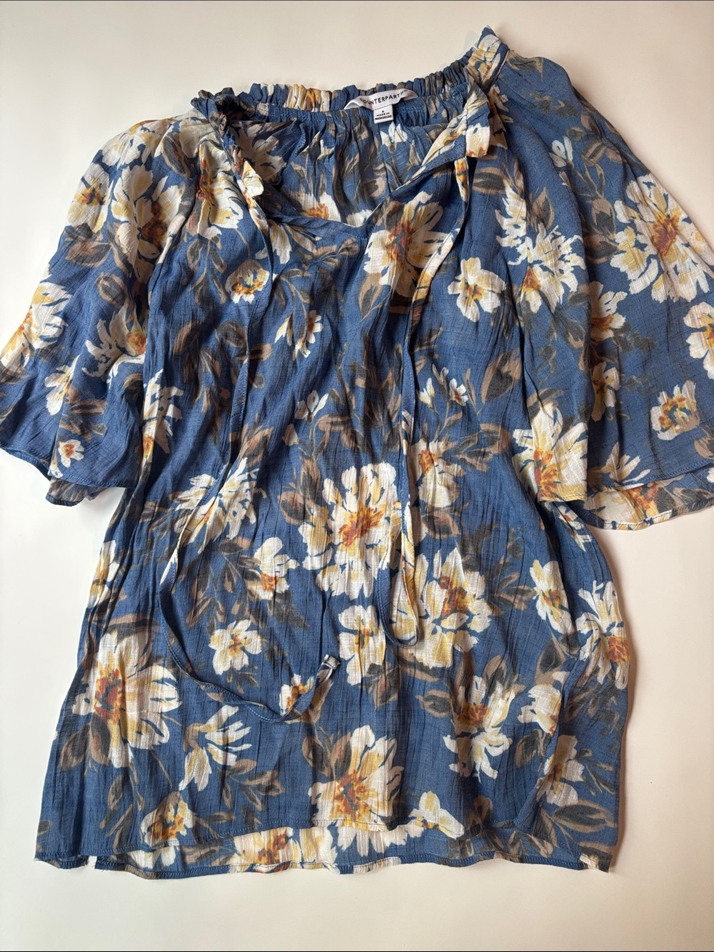 Counterparts Blue Floral Tie-Front Blouse